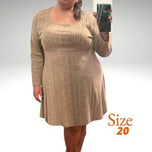 Dark Beige Textured A-Line Dress - Size 20